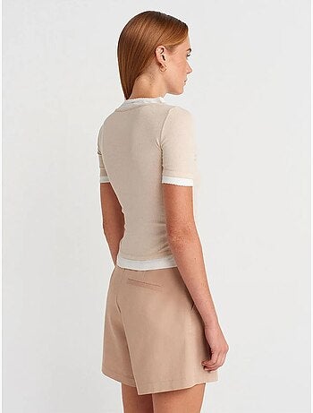 DILVIN T-shirt Crop Femme Coupe Slim À Col Rond
