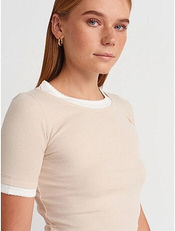 DILVIN T-shirt Crop Femme Coupe Slim À Col Rond