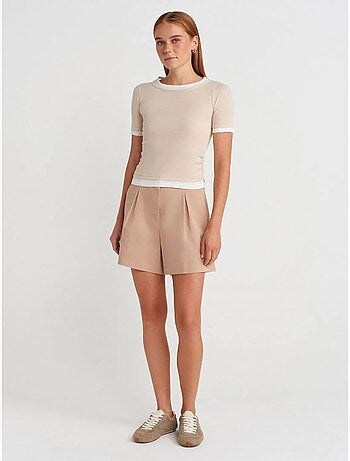 DILVIN T-shirt Crop Femme Coupe Slim À Col Rond