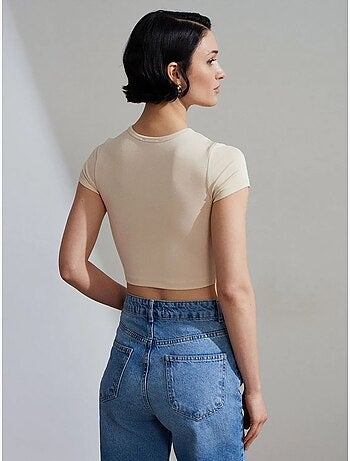 DILVIN T-shirt Crop Femme Coupe Slim À Col Rond