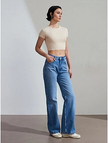 DILVIN T-shirt Crop Femme Coupe Slim À Col Rond