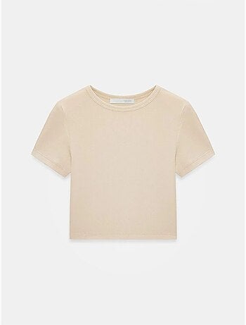 DILVIN T-shirt Crop Femme Coupe Slim À Col Rond