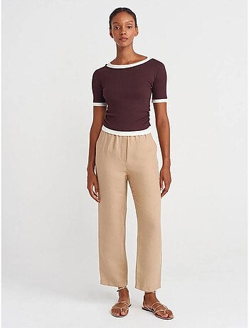 DILVIN T-shirt Crop Femme Coupe Slim À Col Rond