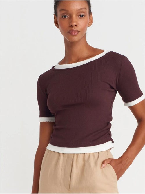 DILVIN T-shirt Crop Femme Coupe Slim À Col Rond - Kiabi