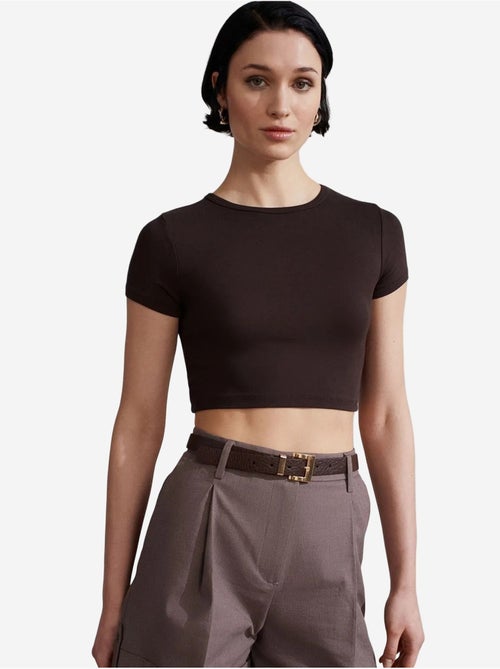 DILVIN T-shirt Crop Femme Coupe Slim À Col Rond - Kiabi