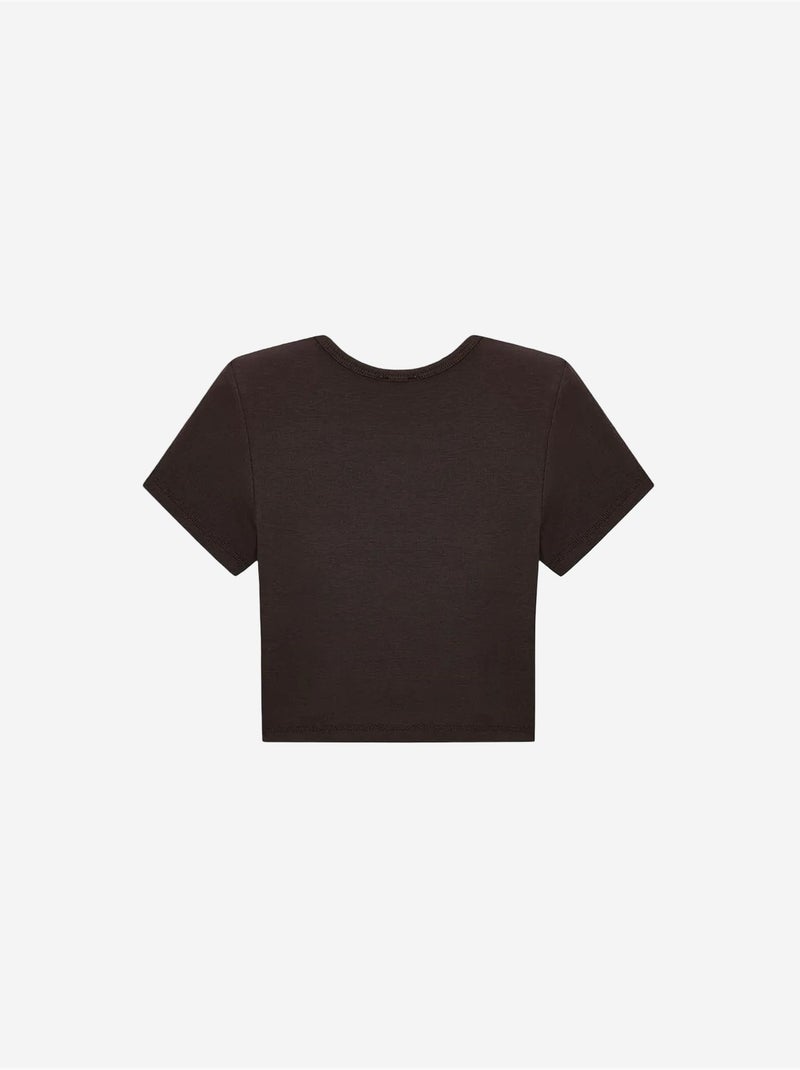 DILVIN T-shirt Crop Femme Coupe Slim À Col Rond Marron chocolat - Kiabi