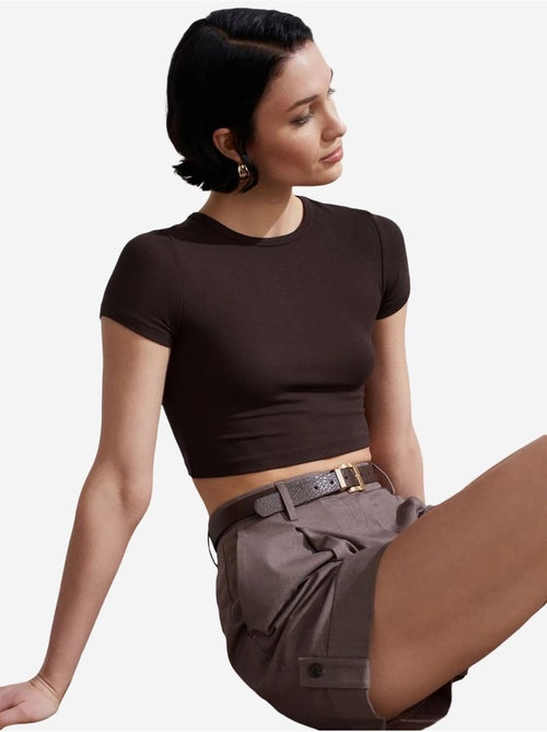 DILVIN T-shirt Crop Femme Coupe Slim À Col Rond - Kiabi