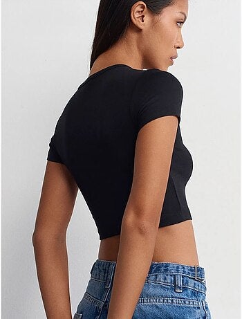 DILVIN T-shirt Crop Femme Coupe Slim À Col Rond