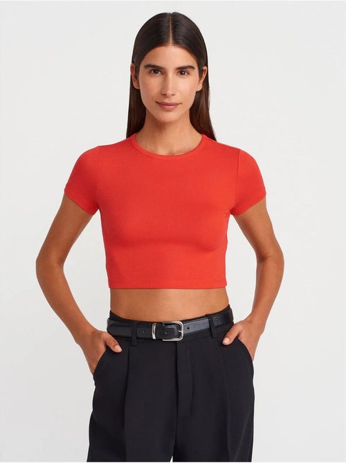 DILVIN T-shirt Crop Femme Coupe Slim À Col Rond - Kiabi DILVIN T-shirt Crop Femme Coupe Slim À Col Rond - Kiabi