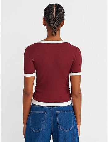 DILVIN T-shirt Crop Femme Coupe Slim À Col Rond