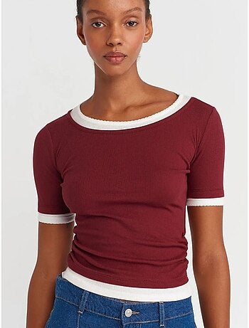 DILVIN T-shirt Crop Femme Coupe Slim À Col Rond