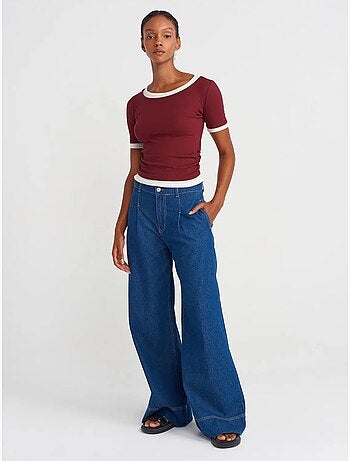DILVIN T-shirt Crop Femme Coupe Slim À Col Rond