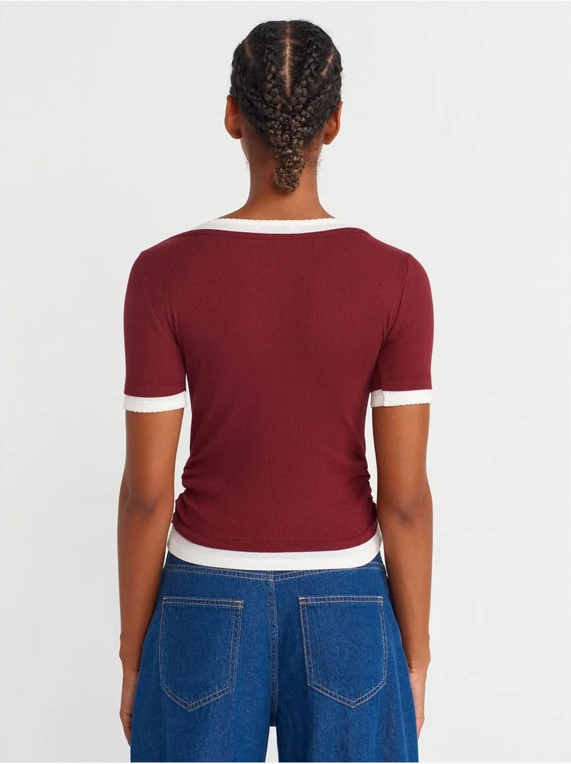 DILVIN T-shirt Crop Femme Coupe Slim À Col Rond Rouge bordeaux - Kiabi