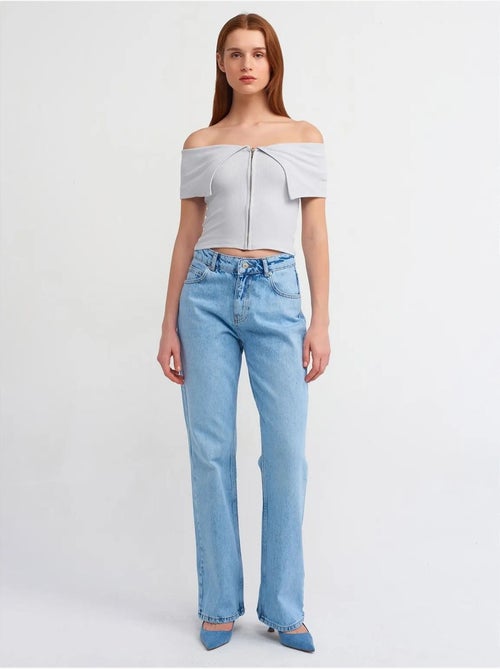DILVIN T-shirt Crop Femme Épaules Dénudées À Fermeture Éclair - Kiabi