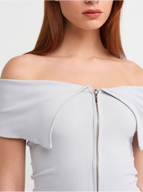 DILVIN T-shirt Crop Femme Épaules Dénudées À Fermeture Éclair - Kiabi