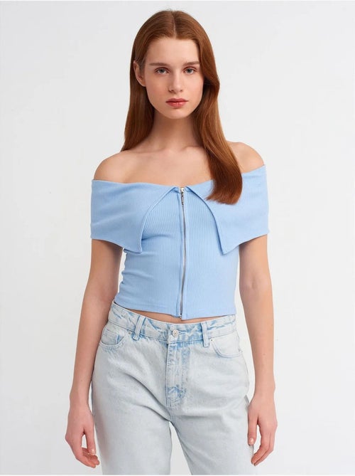 DILVIN T-shirt Crop Femme Épaules Dénudées À Fermeture Éclair - Kiabi DILVIN T-shirt Crop Femme Épaules Dénudées À Fermeture Éclair - Kiabi