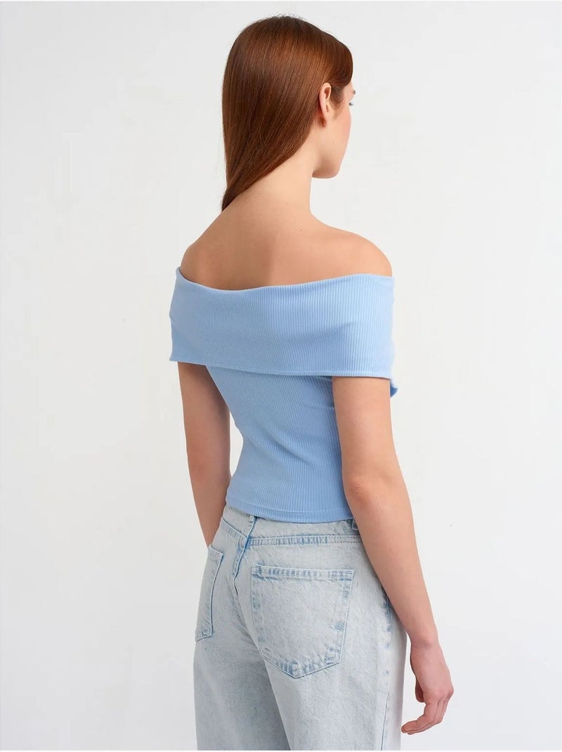 DILVIN T-shirt Crop Femme Épaules Dénudées À Fermeture Éclair Bleu ciel - Kiabi