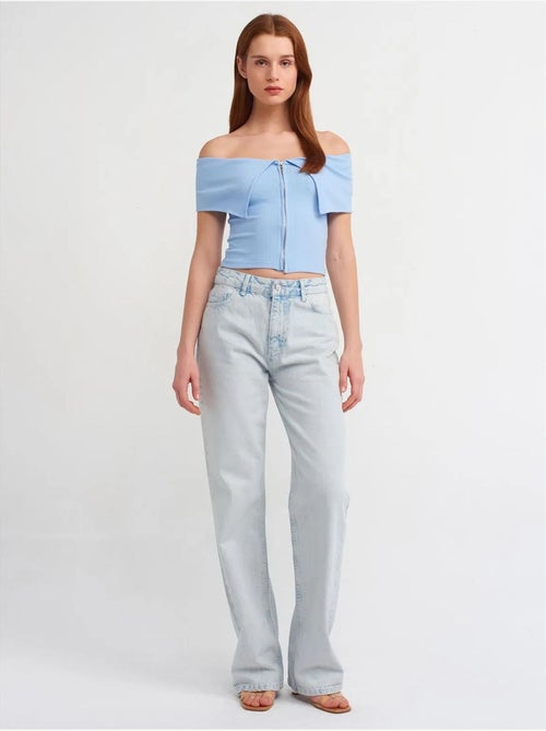 DILVIN T-shirt Crop Femme Épaules Dénudées À Fermeture Éclair - Kiabi DILVIN T-shirt Crop Femme Épaules Dénudées À Fermeture Éclair - Kiabi
