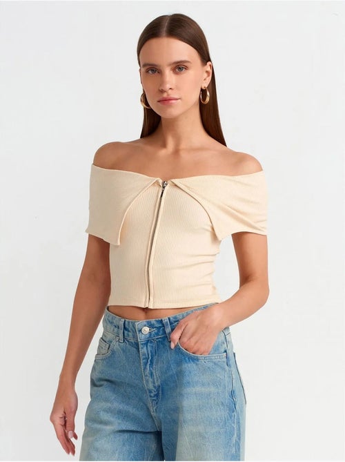 DILVIN T-shirt Crop Femme Épaules Dénudées À Fermeture Éclair - Kiabi DILVIN T-shirt Crop Femme Épaules Dénudées À Fermeture Éclair - Kiabi