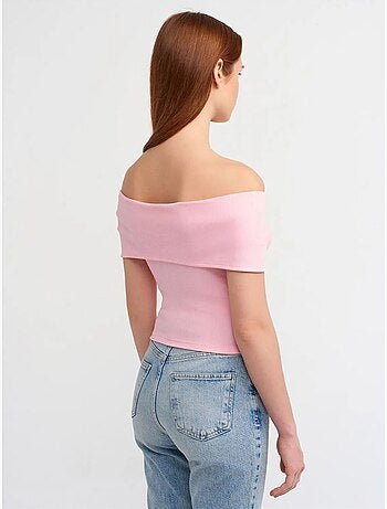 DILVIN T-shirt Crop Femme Épaules Dénudées À Fermeture Éclair