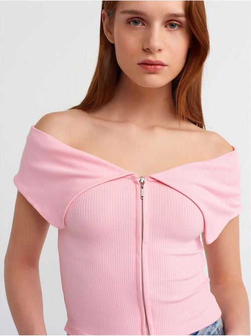 DILVIN T-shirt Crop Femme Épaules Dénudées À Fermeture Éclair - Kiabi DILVIN T-shirt Crop Femme Épaules Dénudées À Fermeture Éclair - Kiabi