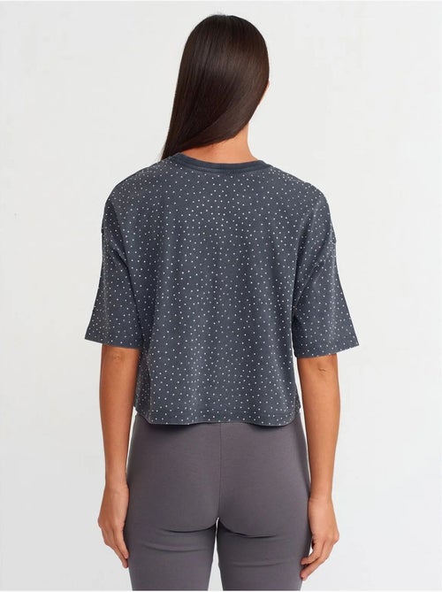 DILVIN T-shirt Crop Oversize En Coton À Pois - Kiabi DILVIN T-shirt Crop Oversize En Coton À Pois - Kiabi