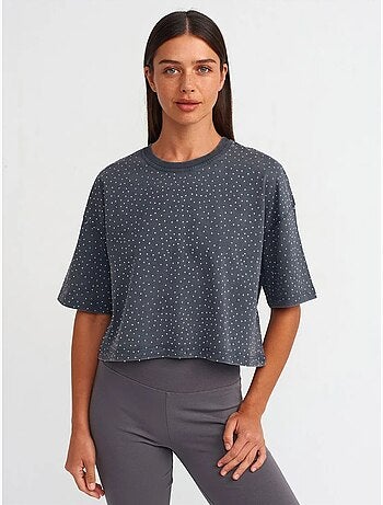 Dilvin t-shirt crop oversize en coton à pois