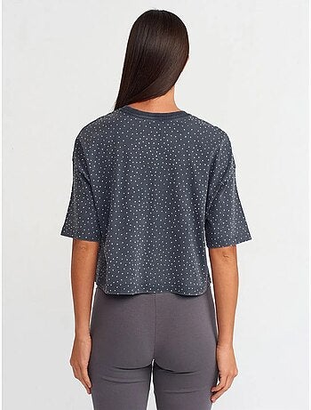 Dilvin t-shirt crop oversize en coton à pois