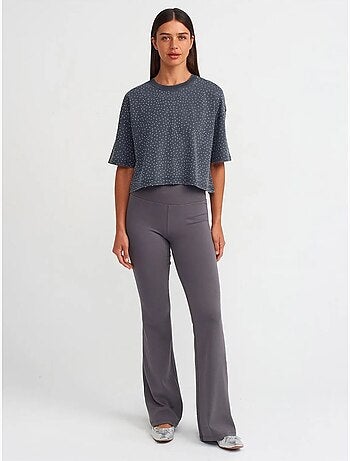 Dilvin t-shirt crop oversize en coton à pois