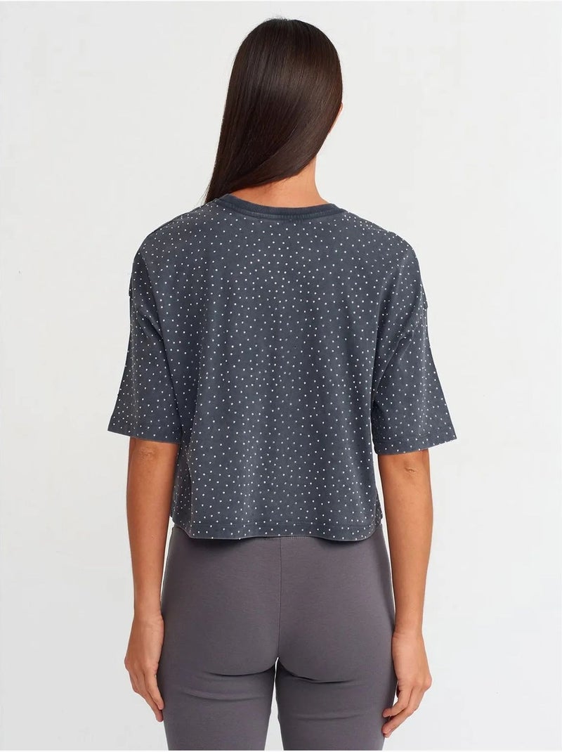 Dilvin t-shirt crop oversize en coton à pois Gris Noir - Kiabi