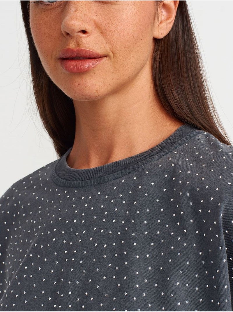Dilvin t-shirt crop oversize en coton à pois Gris Noir - Kiabi