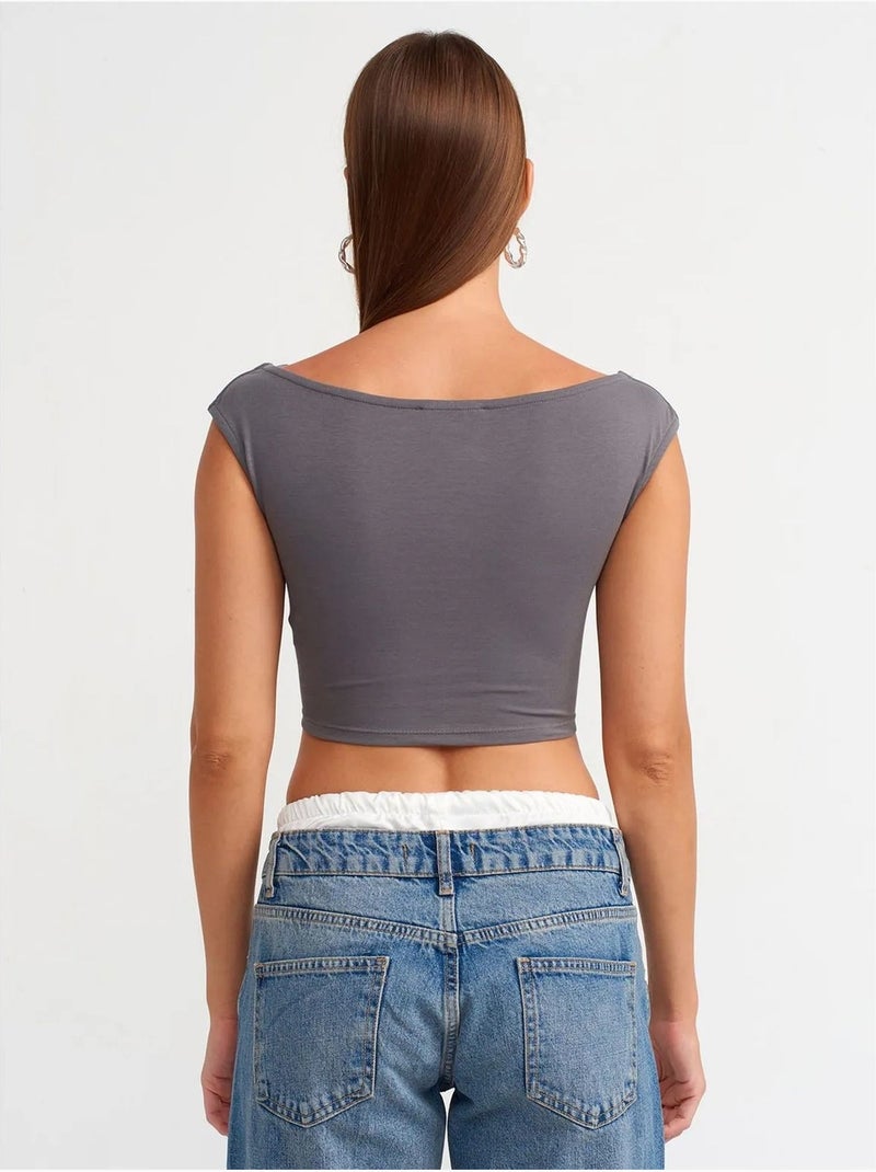 DILVIN T-shirt Crop Sans Manches À Col Bateau Gris - Kiabi
