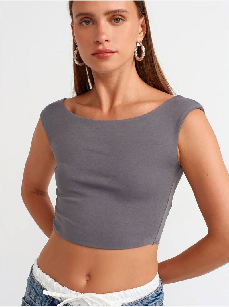 DILVIN T-shirt Crop Sans Manches À Col Bateau Gris - Kiabi