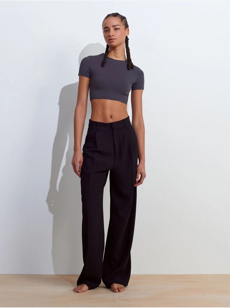 Dilvin t-shirt crop slim fit femme Gris Noir - Kiabi