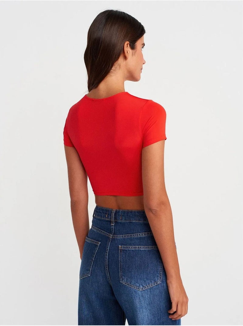 DILVIN T-shirt Crop Slim Fit Femme Rouge - Kiabi