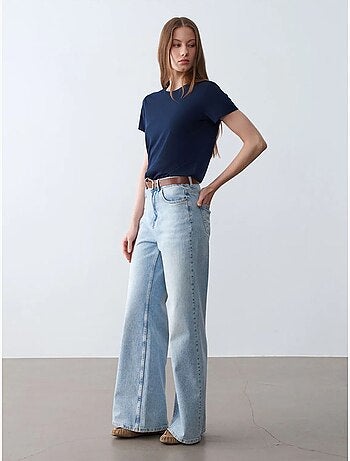 DILVIN T-shirt Femme À Col Rond Et Manches Courtes