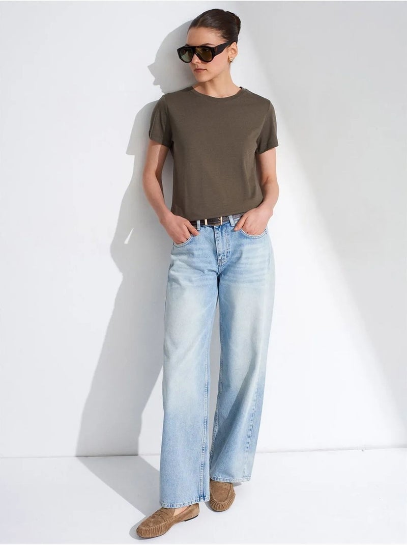 DILVIN T-shirt Femme À Col Rond Et Manches Courtes Kaki - Kiabi