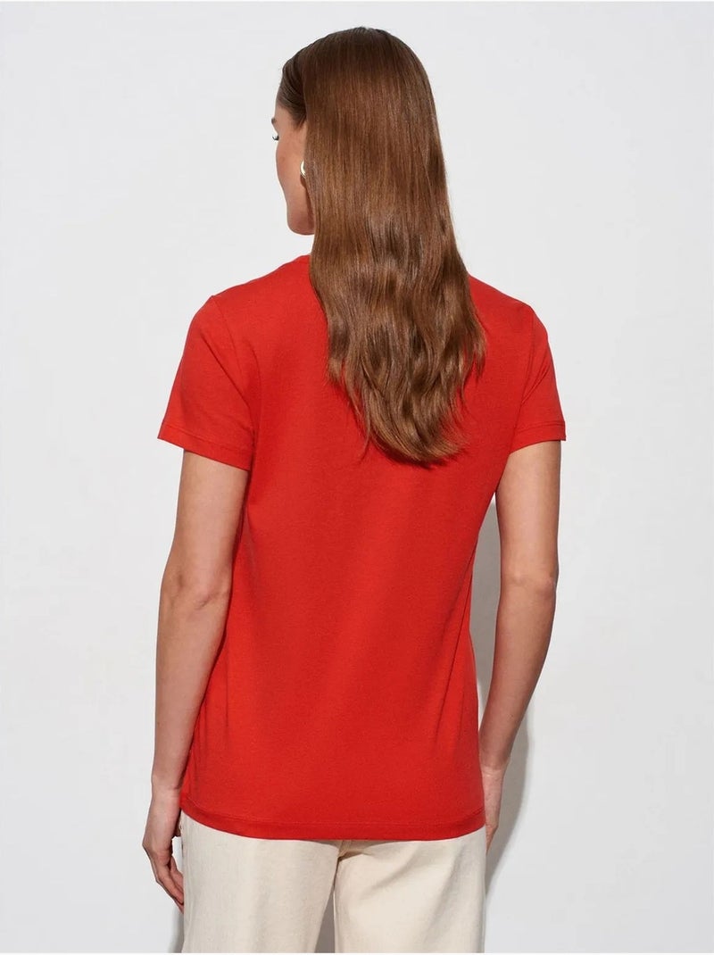 DILVIN T-shirt Femme À Col Rond Et Manches Courtes Rouge - Kiabi