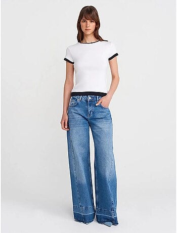 DILVIN T-shirt Femme Ajusté En Coton, Col Rond