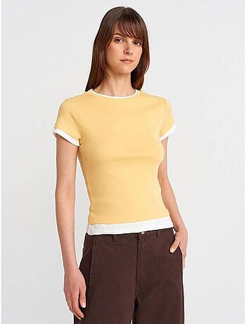 DILVIN T-shirt Femme Ajusté En Coton, Col Rond