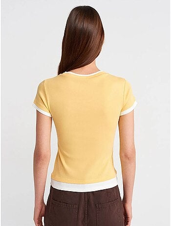 DILVIN T-shirt Femme Ajusté En Coton, Col Rond