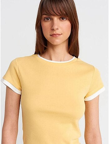 DILVIN T-shirt Femme Ajusté En Coton, Col Rond