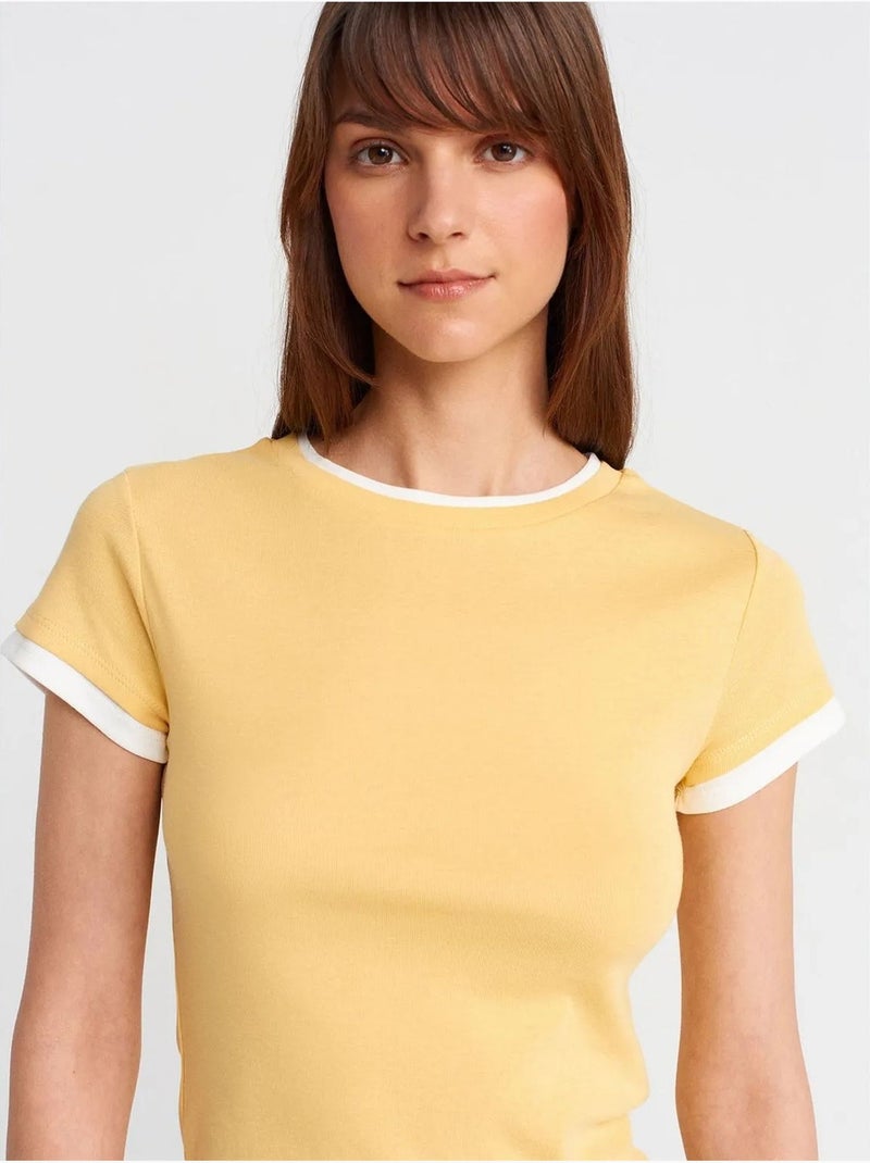 DILVIN T-shirt Femme Ajusté En Coton, Col Rond Jaune citron - Kiabi