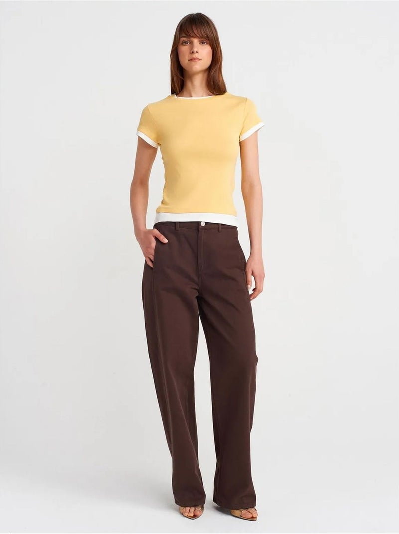 DILVIN T-shirt Femme Ajusté En Coton, Col Rond Jaune citron - Kiabi