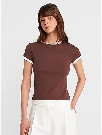DILVIN T-shirt Femme Ajusté En Coton, Col Rond