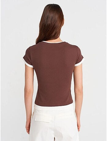 DILVIN T-shirt Femme Ajusté En Coton, Col Rond