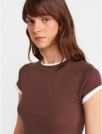 DILVIN T-shirt Femme Ajusté En Coton, Col Rond