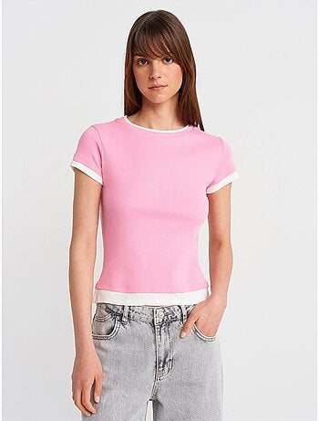 DILVIN T-shirt Femme Ajusté En Coton, Col Rond