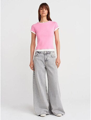 DILVIN T-shirt Femme Ajusté En Coton, Col Rond