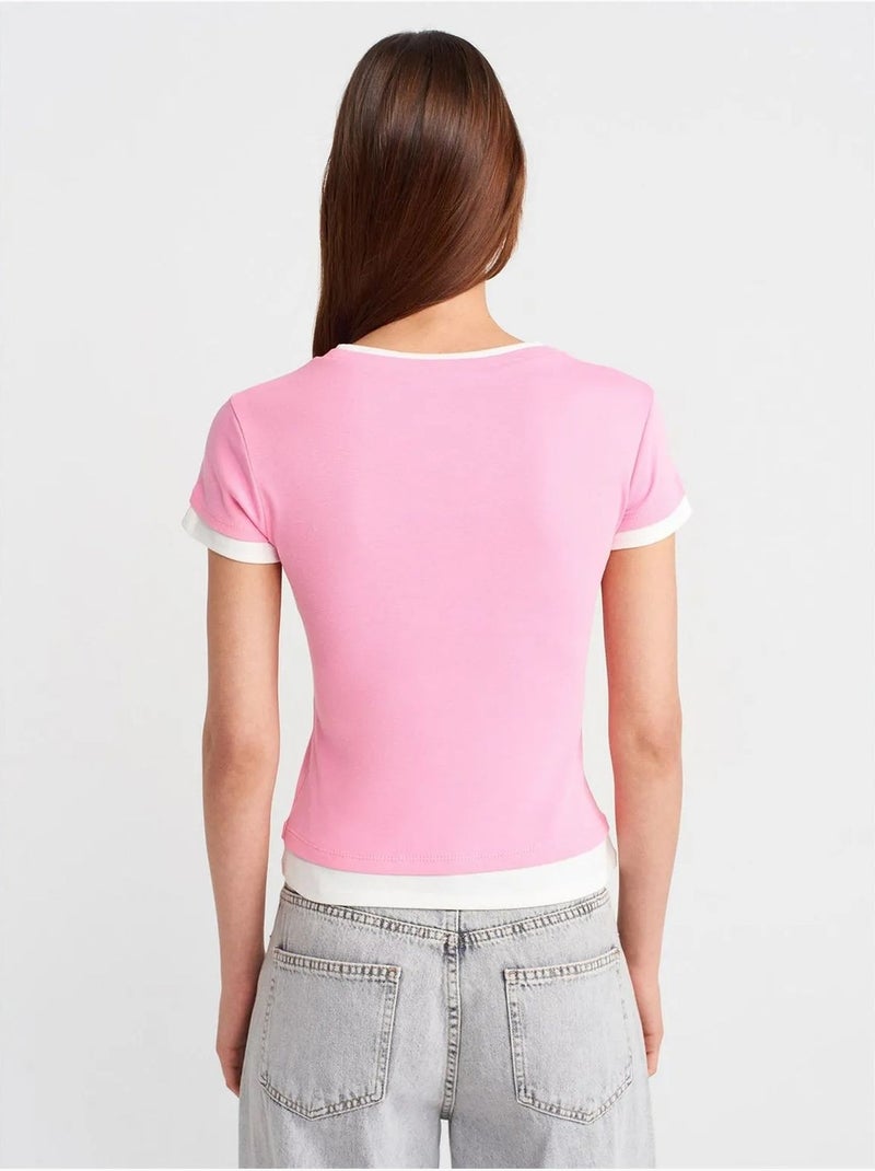 DILVIN T-shirt Femme Ajusté En Coton, Col Rond Rose - Kiabi